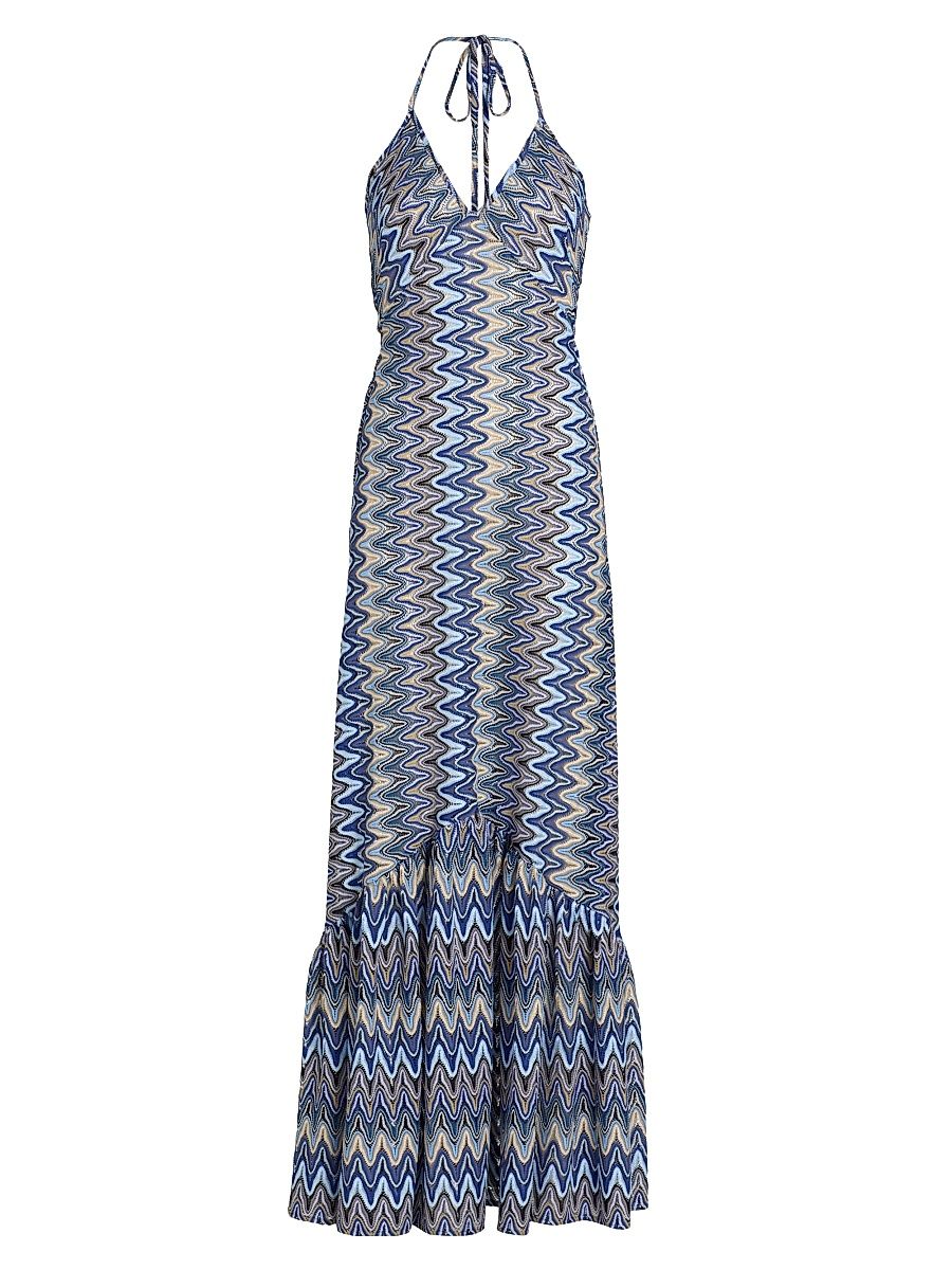 Women's Delilah Chevron Halterneck Maxi Dress - Ocean Zigzag - Size Large