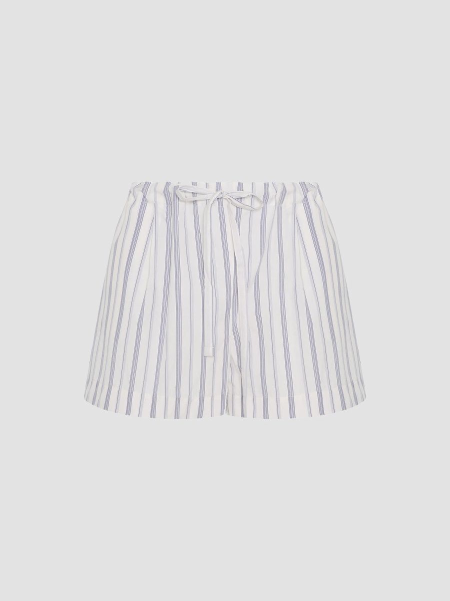 Another Tomorrow Women's Drawcord Short - White Navy Stripe - Size Large