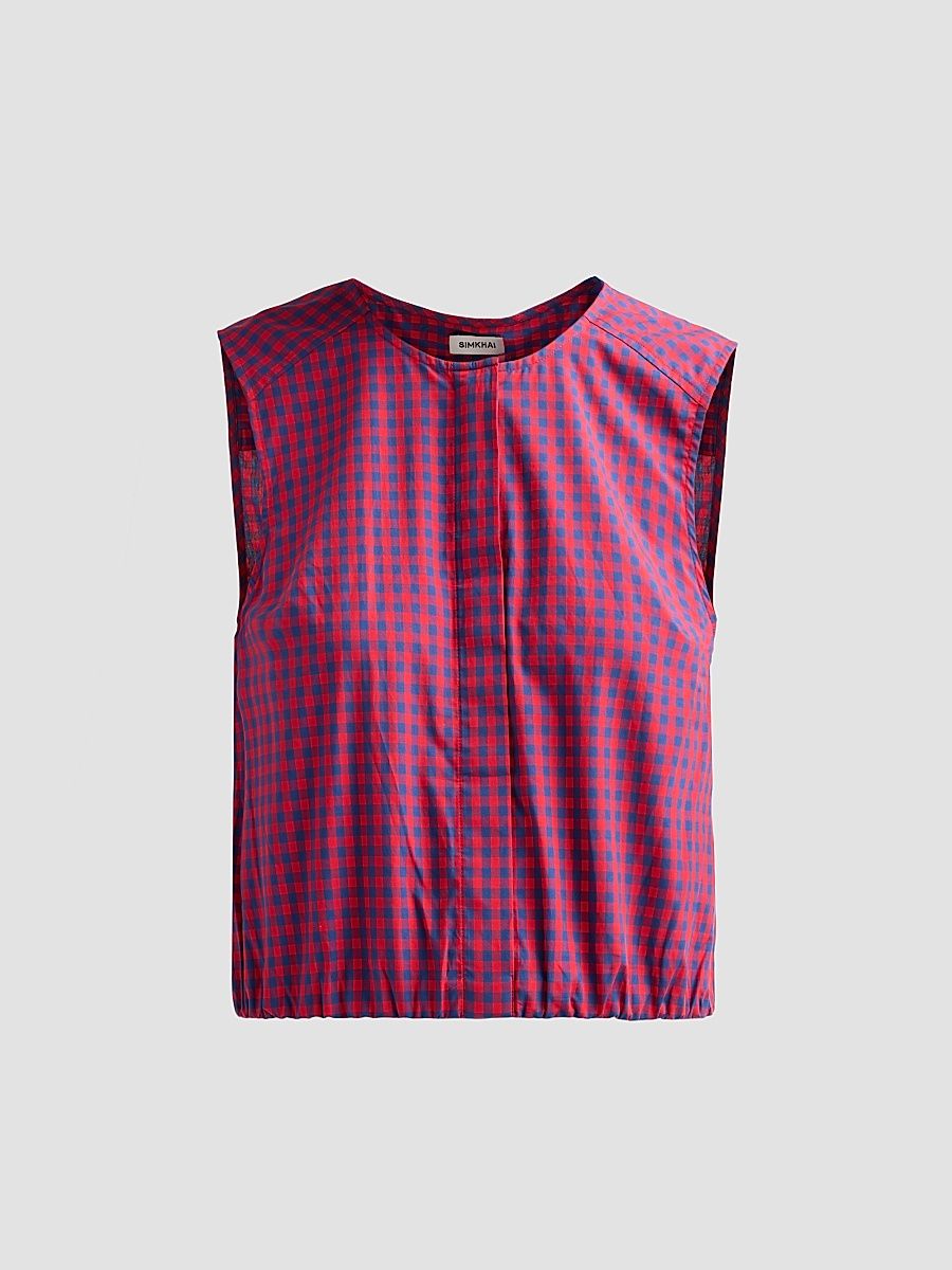 Women's Gingham Sleeveless Button-Front Top - Scarlet Midnight Gingham - Size XS