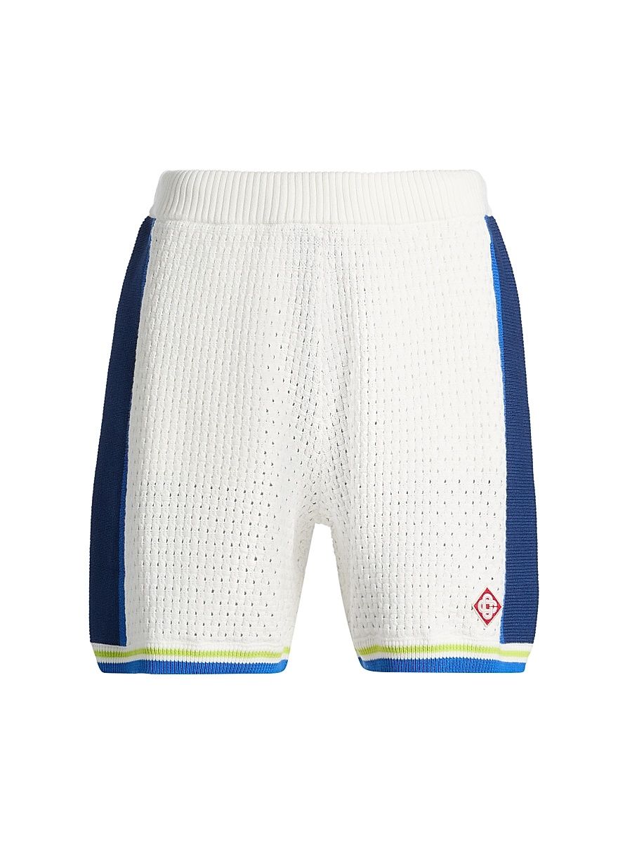 Men's Side-Stripe Crochet Shorts - White Blue - Size XXL