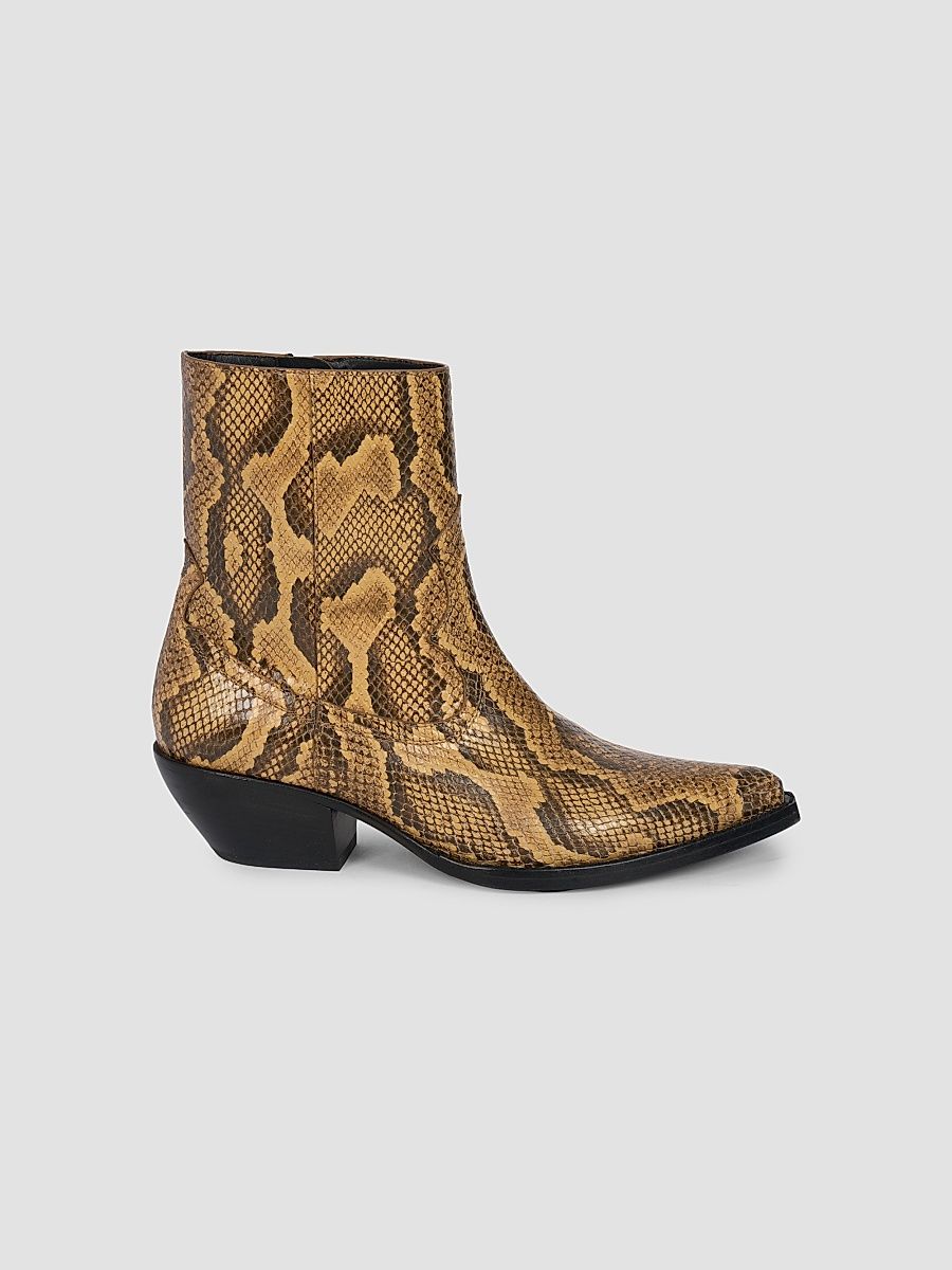 Women's Snakeskin-Embossed Leather Ankle Boots - Brown - Size 6