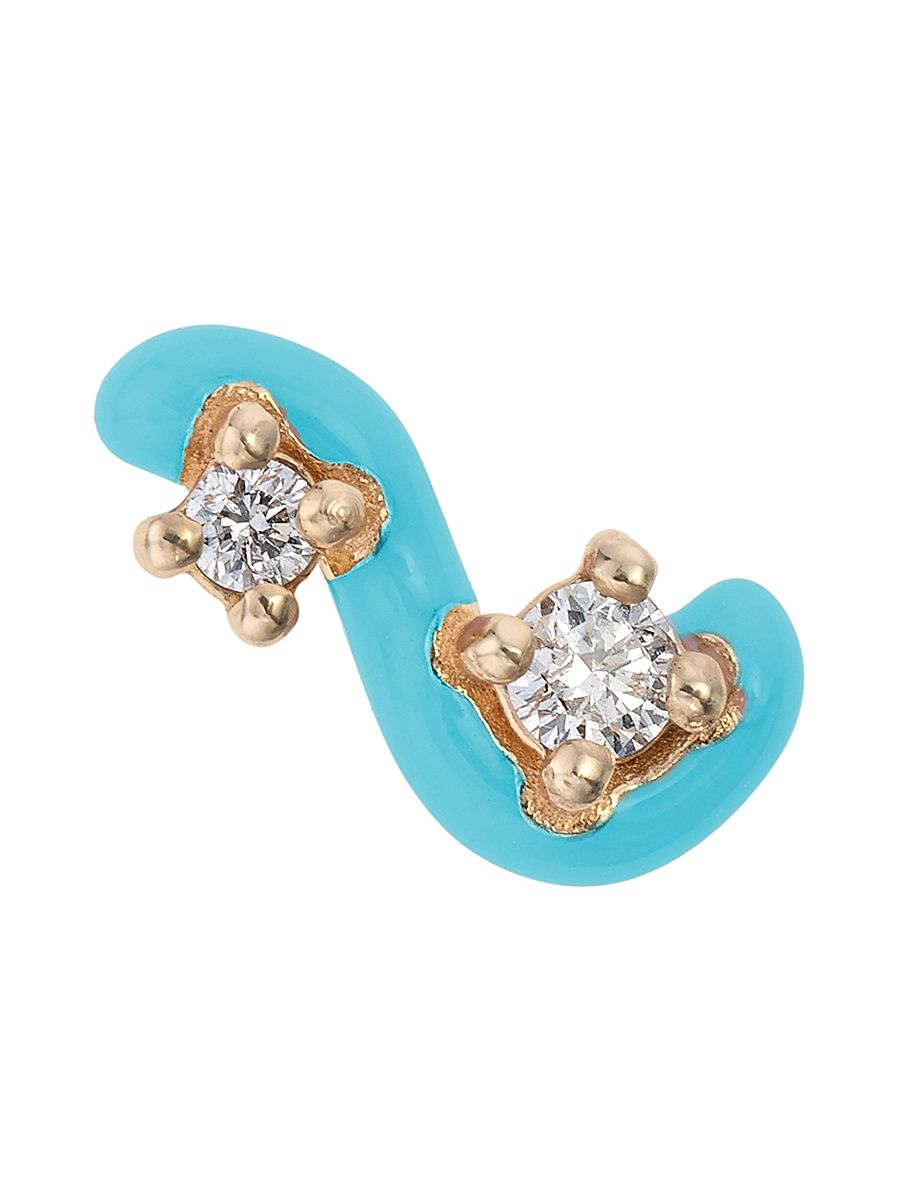 Women's Loop Goldtone, Enamel & 0.05 TCW Diamond Single Mini Stud Earring - Capri Blue