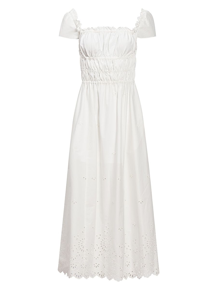 Women's Lily Cotton Eyelet Shirred Midi-Dress - Optic White - Size 12