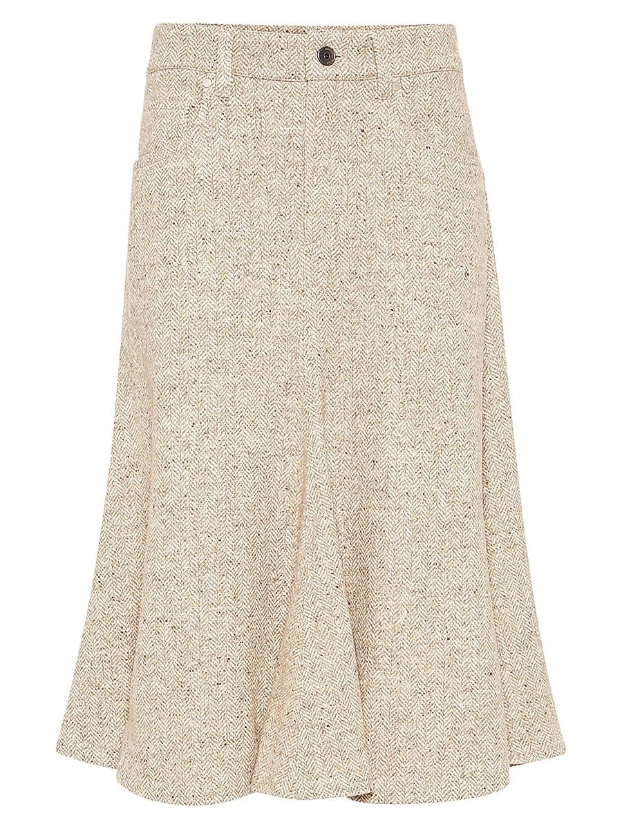 Women's Five Pocket Flute Skirt in Flecked Virgin Wool and Silk - Cool Beige - Size 14