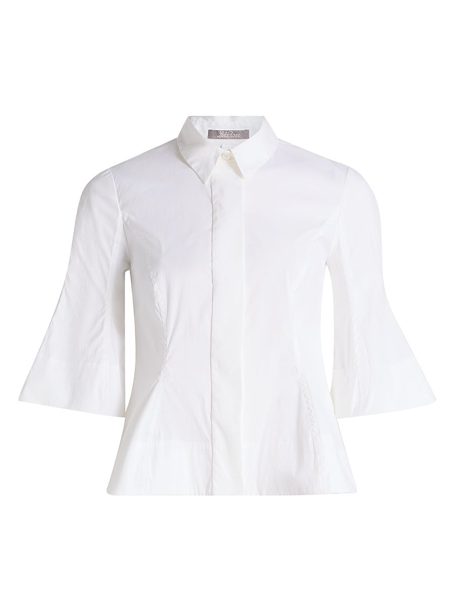 Women's Cotton-Blend Poplin Bell-Sleeve Top - White - Size 16