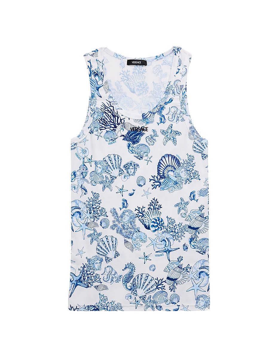 Men's La Vacanza Cotton Rib Tank Top - Blue Pattern - Size XXL