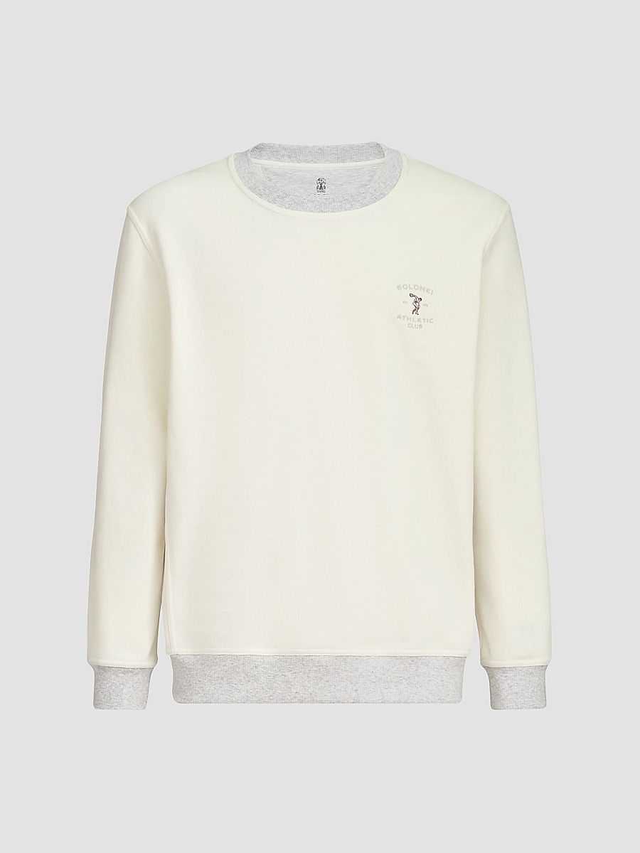 Men's Cotton French Terry Sweatshirt With Embroidery - Off White - Size Large