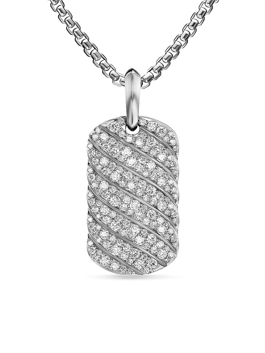Men's Sculpted Cable Tag in Sterling Silver - Diamond