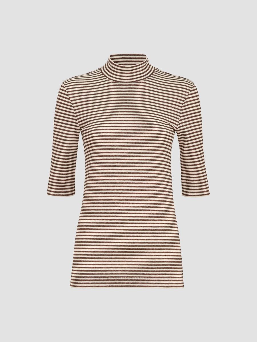 Brunello Cucinelli Women's Virgin Wool Jersey Mock Neck T-Shirt - Brown - Size XXXL