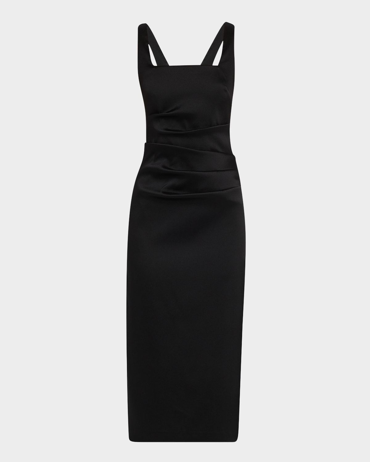 Square-Neck Stretch Mikado Midi Dress