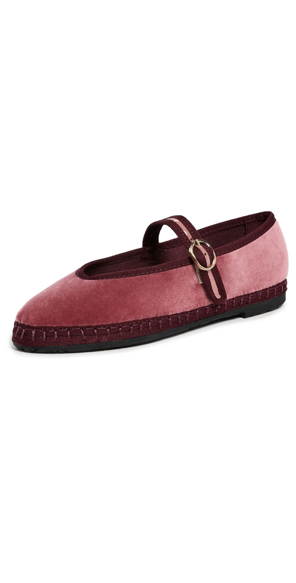 Flabelus Pierre Velvet Mary Jane Flats Burgundy 38