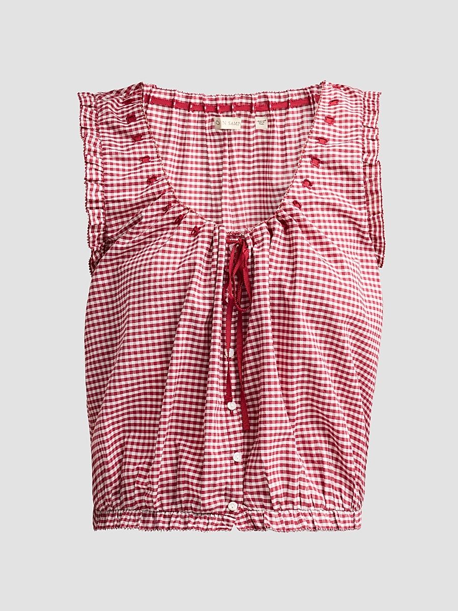 Women's Traveler Gingham Tie-Front Top - Mulberry La Maddalena Gingham - Size XL