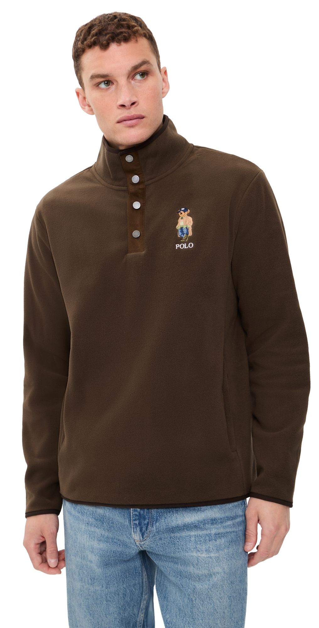 Polo Ralph Lauren Litchfield Bear Snap Mockneck Pullover Luggage Brown/Hrtg Br L