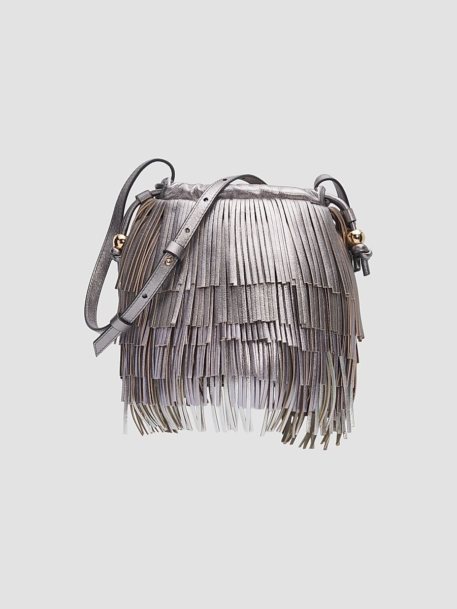 Women's Leather Fringe Crossbody Bag - Silver