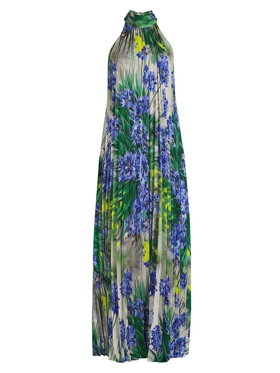 Women's Naomi Floral Pleated Halter Gown - Iris Multi - Size Large