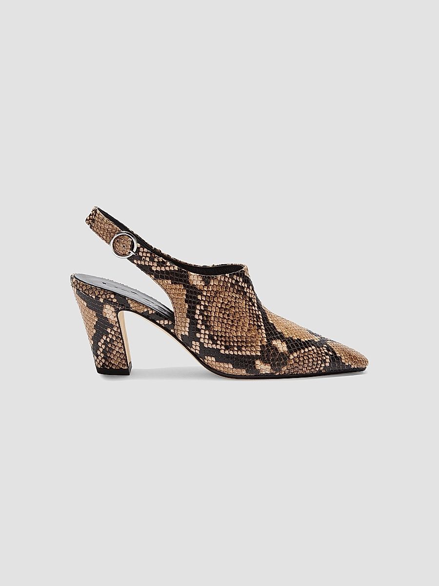 Women's Maude Snake-Embossed Leather Slingback Pumps - Hazelnut - Size 6.5