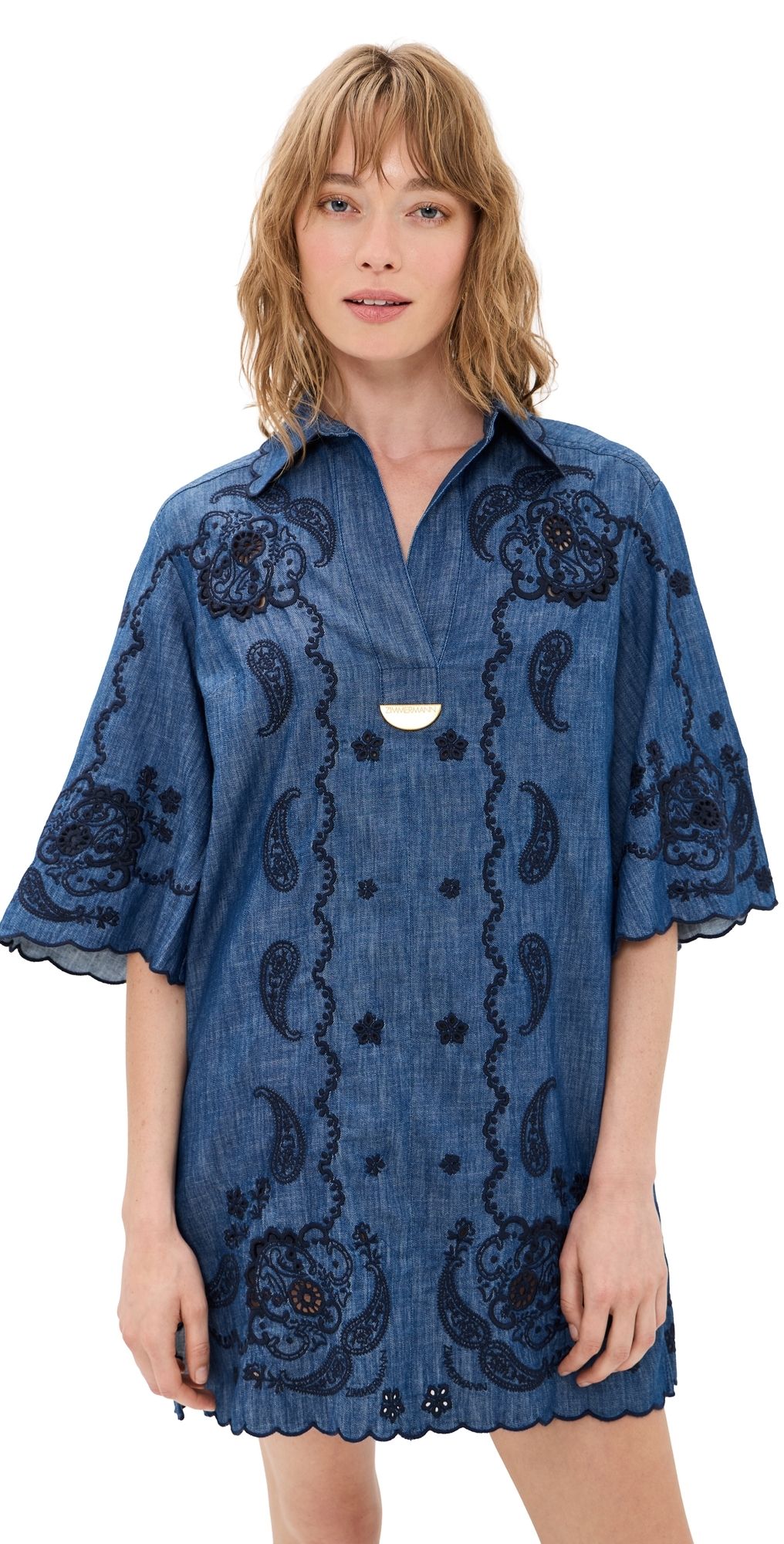 Zimmermann Aster Embroidered Denim Mini Dress Railway Blue 3