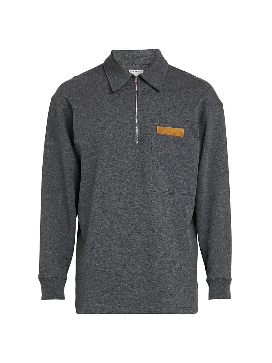 Men's Double-Cotton Melange Jersey Overshirt - Dark Grey Melange - Size Large