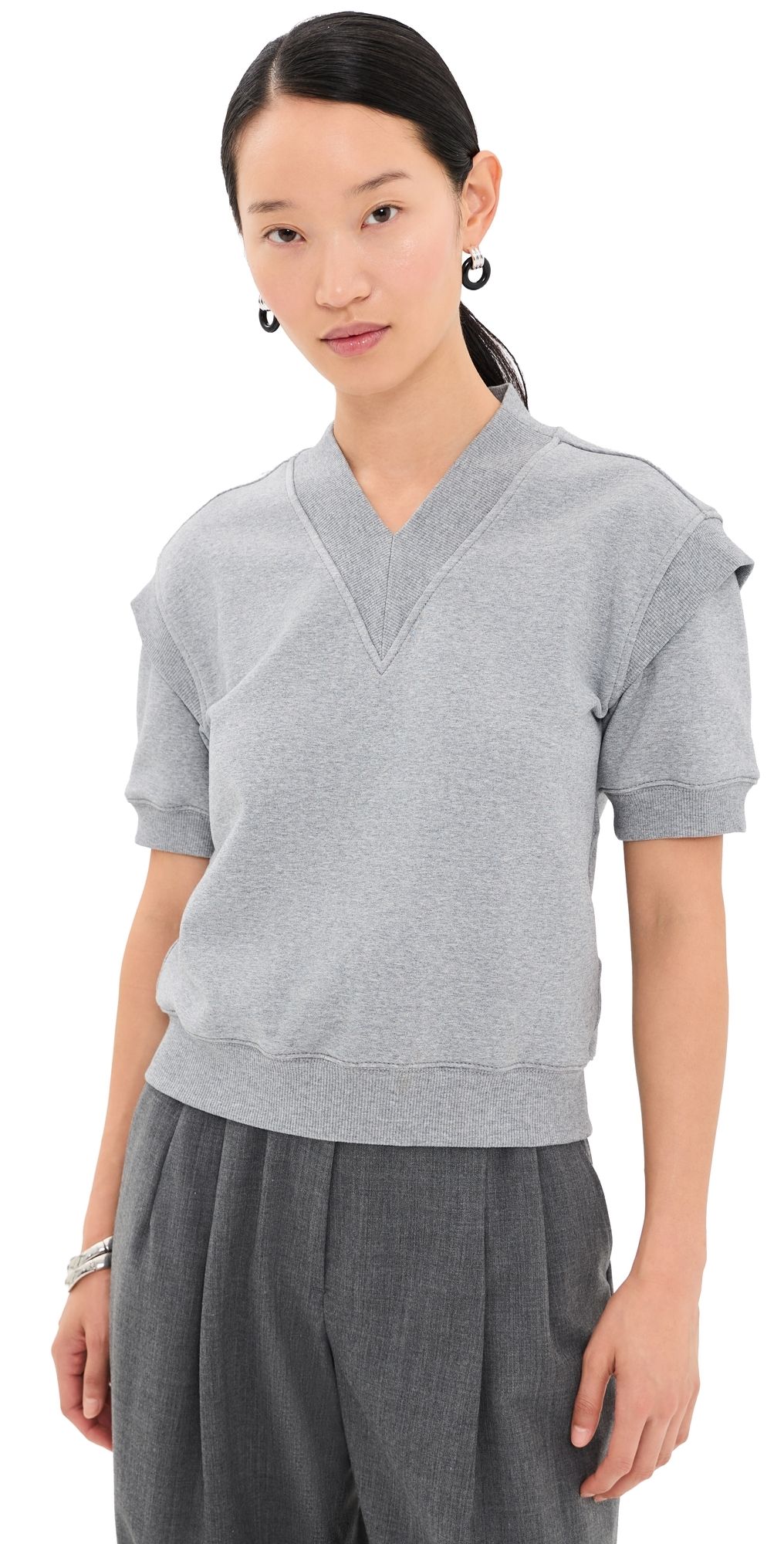 3.1 Phillip Lim V Neck French Terry Top Light Heather Grey M