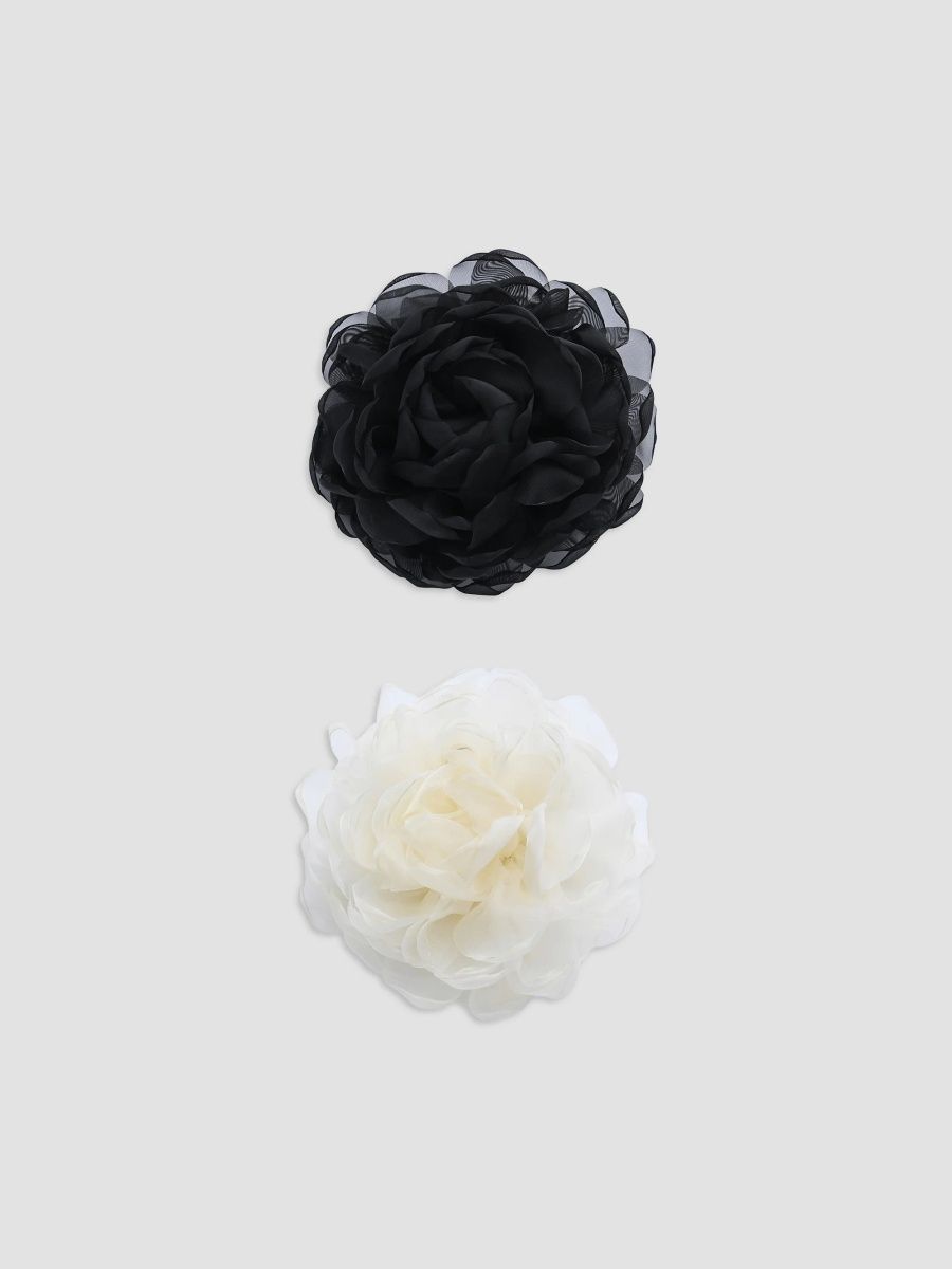 Mimi Tutu Girl's Girl's Tulle Flower Hair Clip Set - Black Yellow