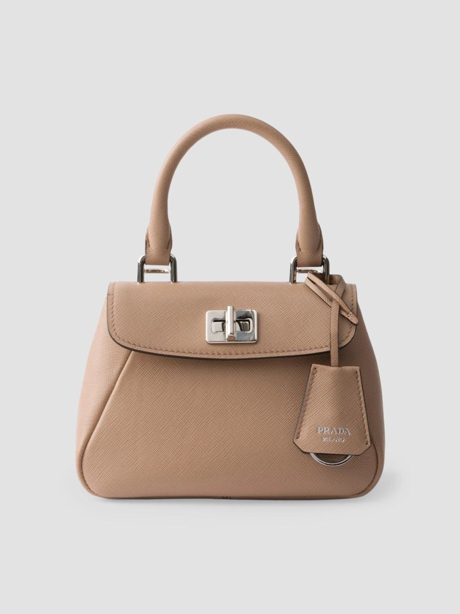 Prada Women's Avoir Mini Top Handle Bag in Saffiano Leather - Beige