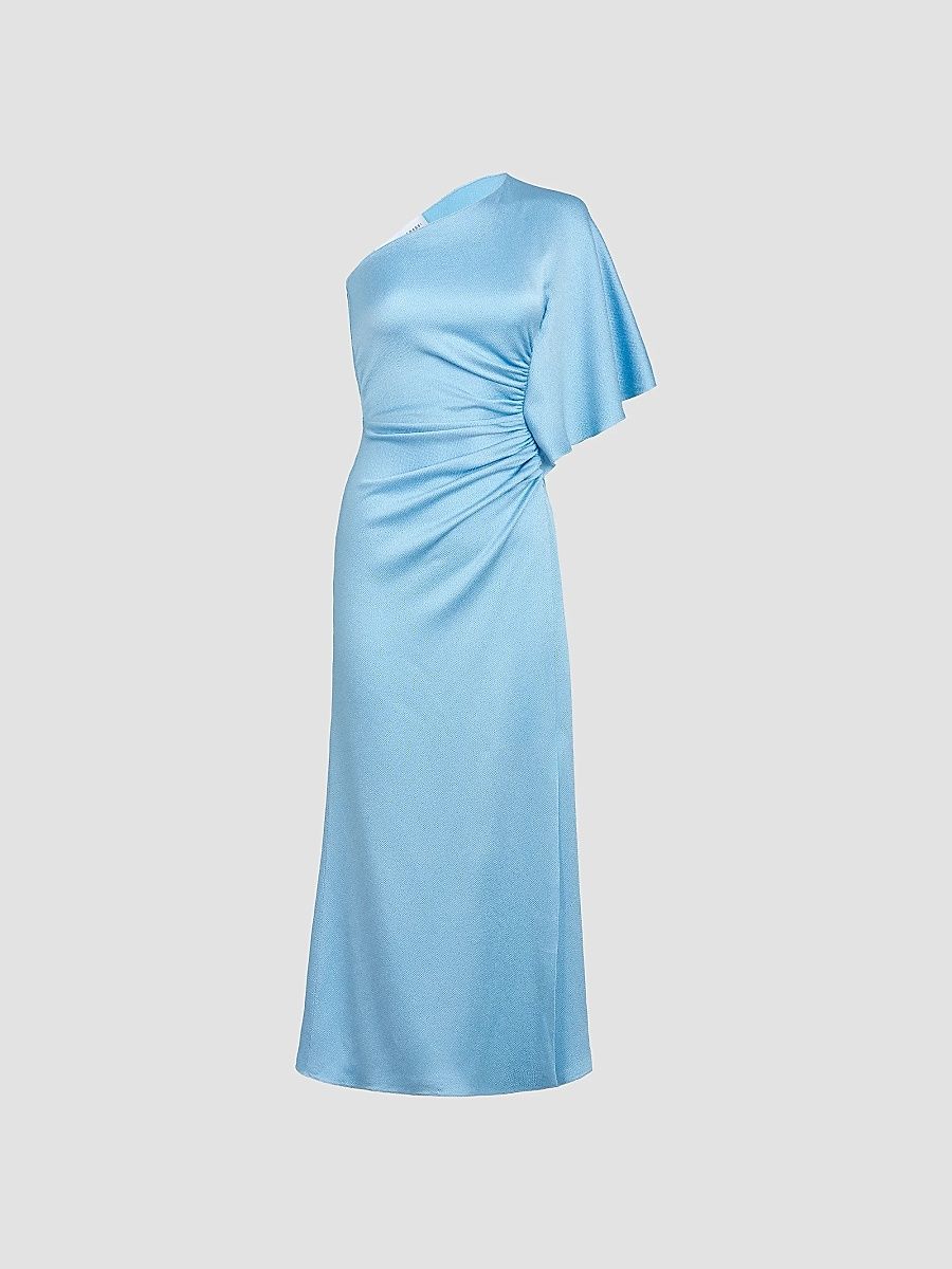 Silvia Tcherassi Women's Oby Ruched Satin One-Shoulder Maxi Dress - Baby Blue - Size Small