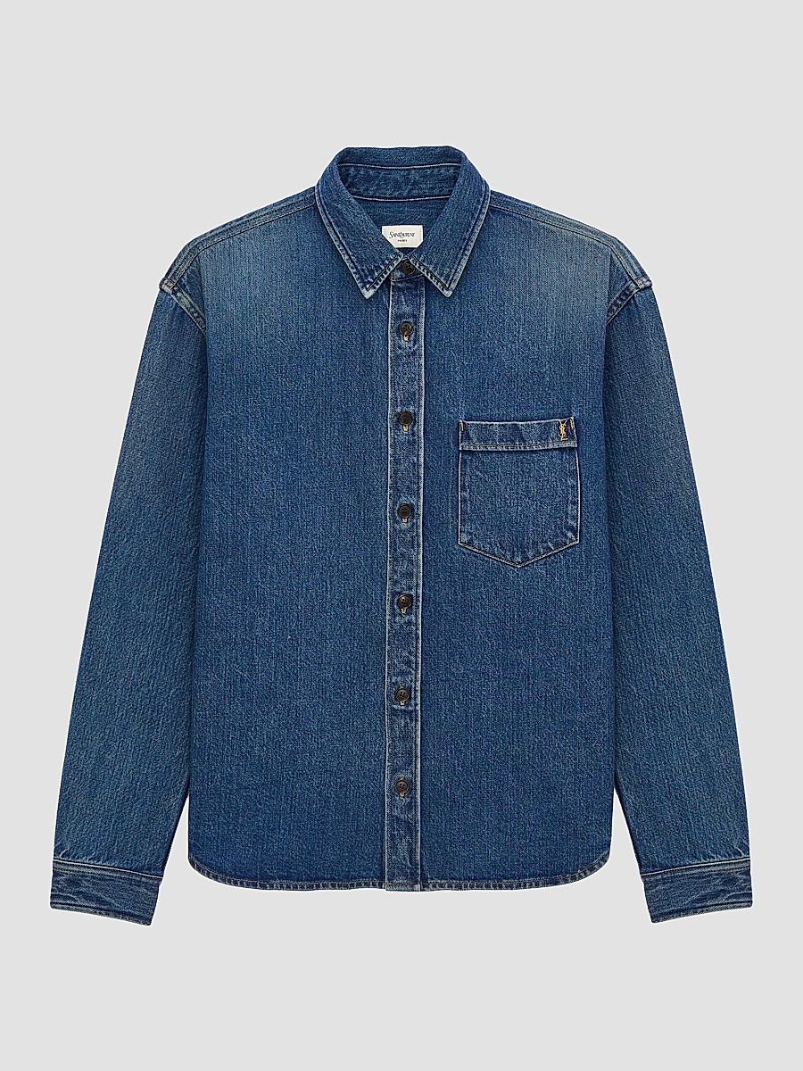 Saint Laurent Men's Cassandre Shirt in Denim - Reef Blue - Size XXL