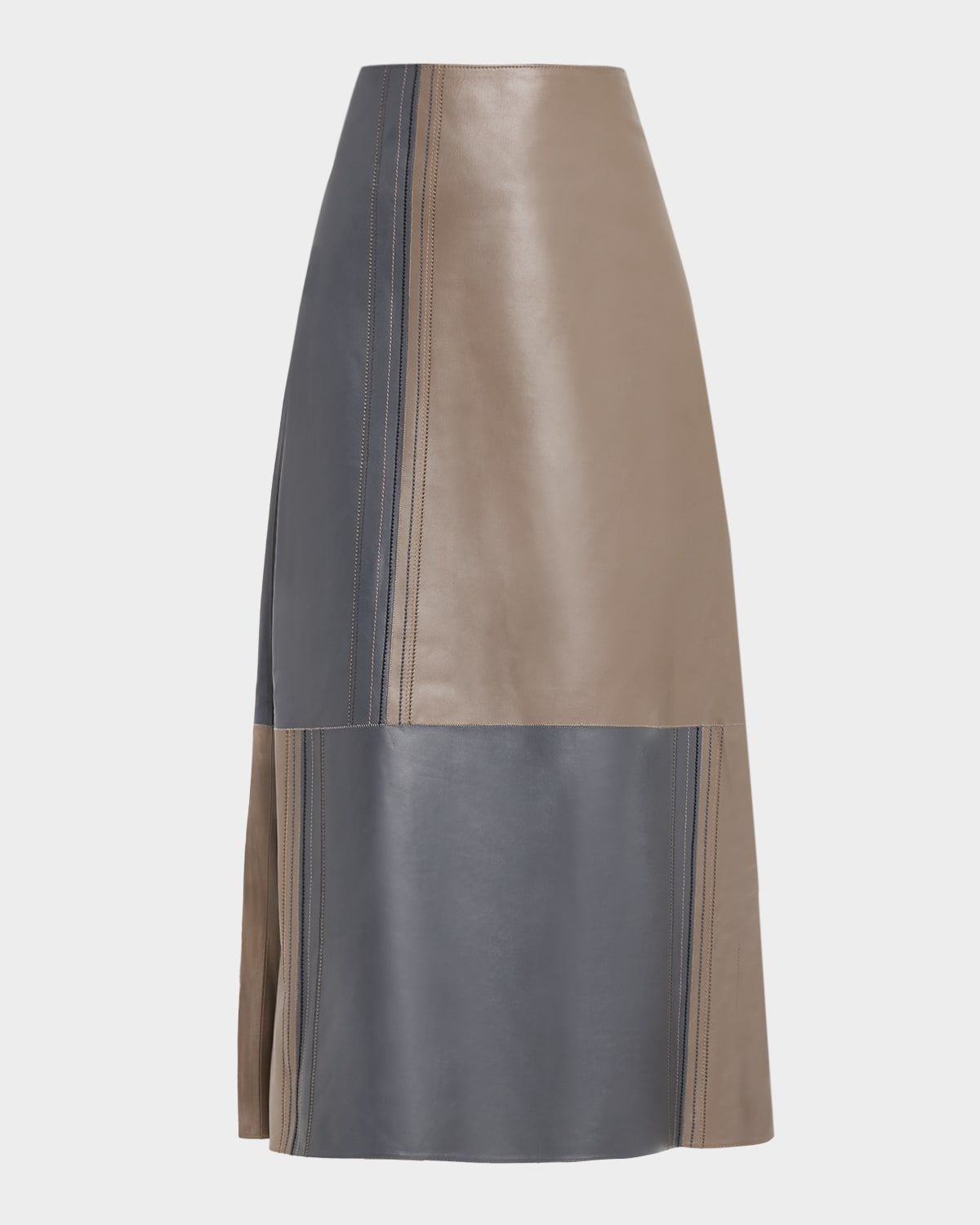 Cezanne Colorblock Nappa Leather Midi Skirt