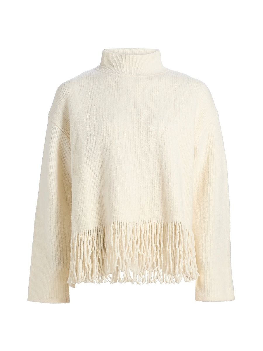 Women's Lise Rib-Knit Wool-Blend Sweater - Ivory Fringe - Size Large