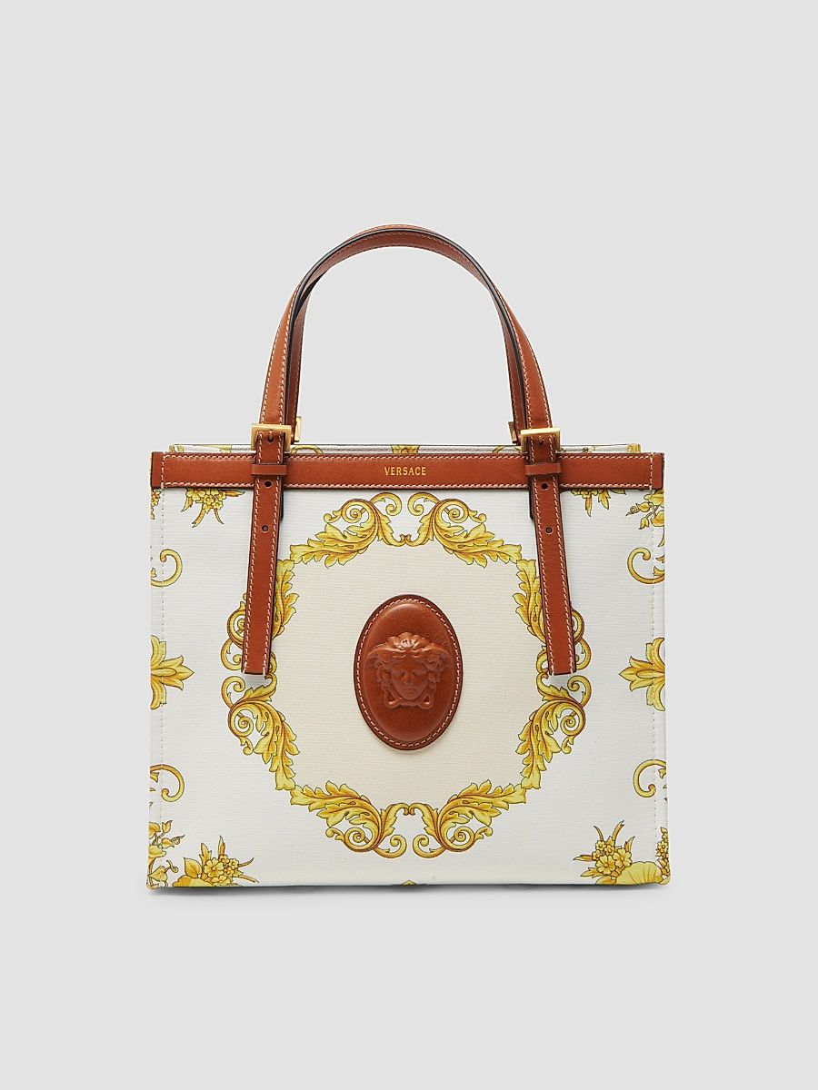 Women's Rivière Small Printed Cotton Canvas Book Tote Bag - Leather Multicolor Gold