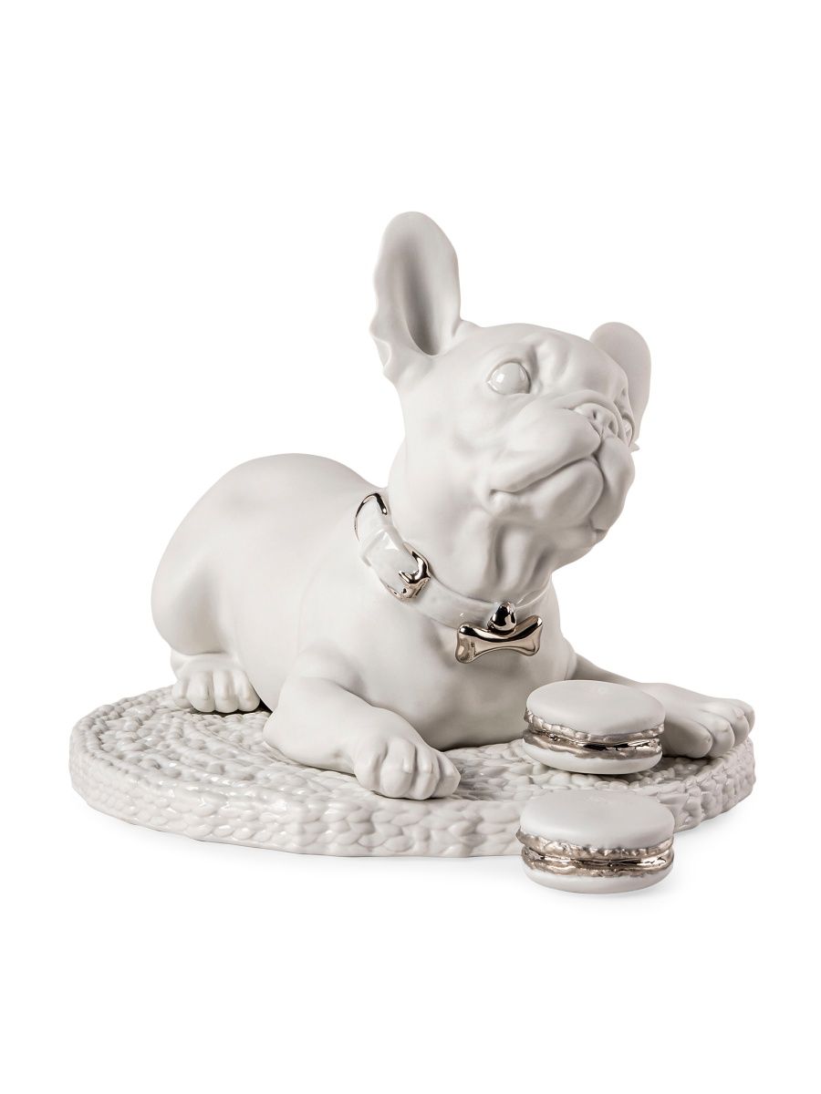 Lladro Animals French Bulldog With Macarons Re Deco Porcelain Sculpture