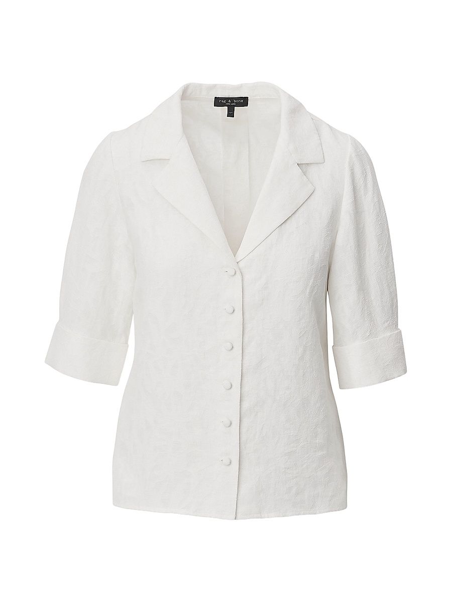 Women's Carmella Jacquard Button-Front Top - Cream - Size Large