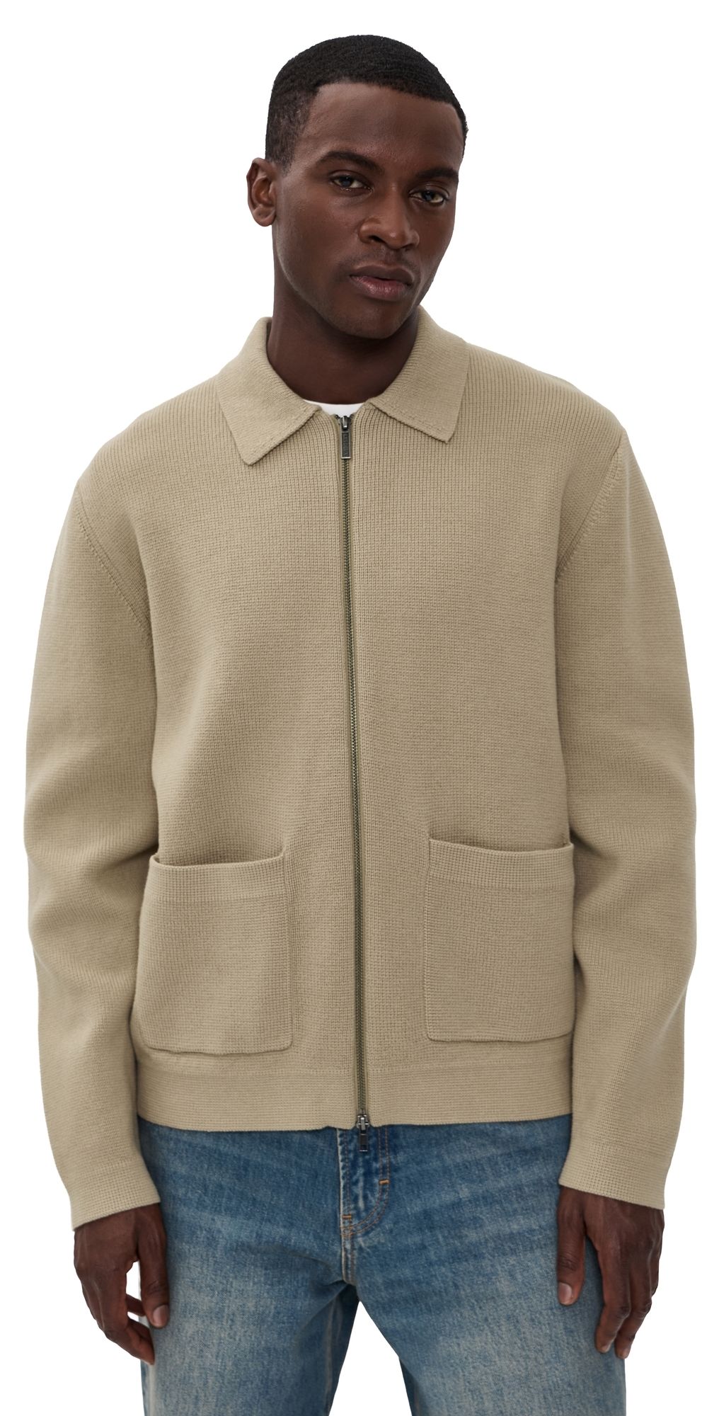 Les Deux Fischer Cotton Milano Zip Jacket Dark Sand S