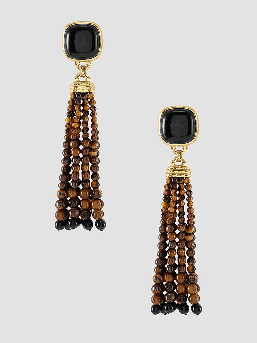 Women's Forza 18K-Gold-Plated, Tiger's Eye & Black Onyx Tassel Earrings - Gold