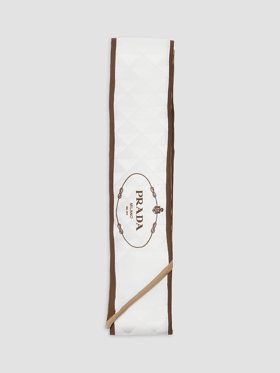 Prada Women's Skinny Printed Silk Twill Jacquard Rectangular Scarf - Beige Khaki