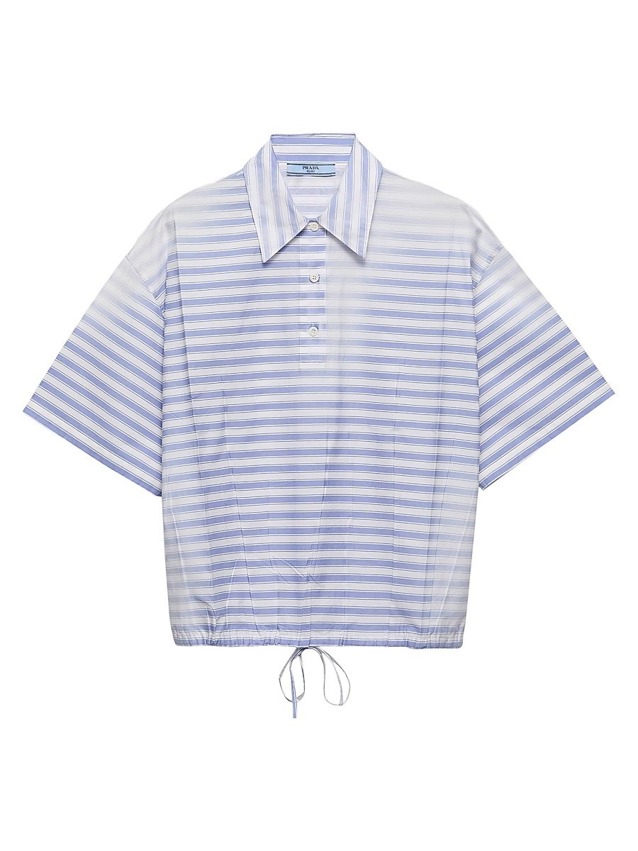 Women's Striped Old Poplin Polo Shirt - Blue - Size 10