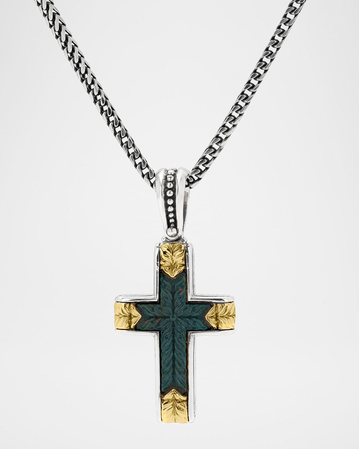 Men & apos;s Two-Tone Bloodstone Cross Pendant