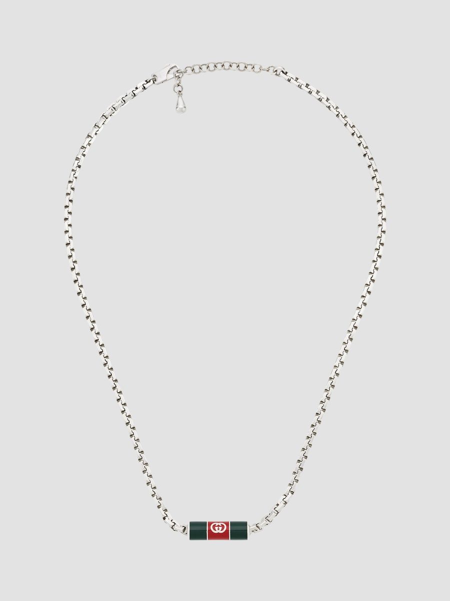 Gucci Women's Sterling Silver & Enamel Pendant Necklace - Silver Green Enamel