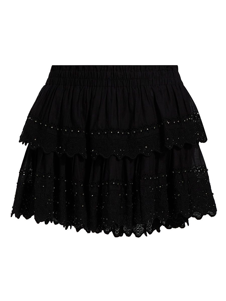 Women's Embellished Cotton Miniskirt - Black - Size XXL