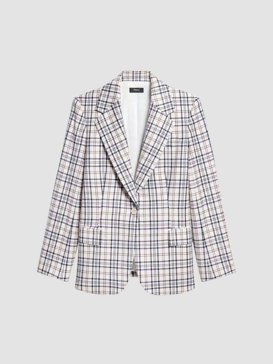 Theory Women's Lynnia Plaid Blazer - Cream Multi - Size 16