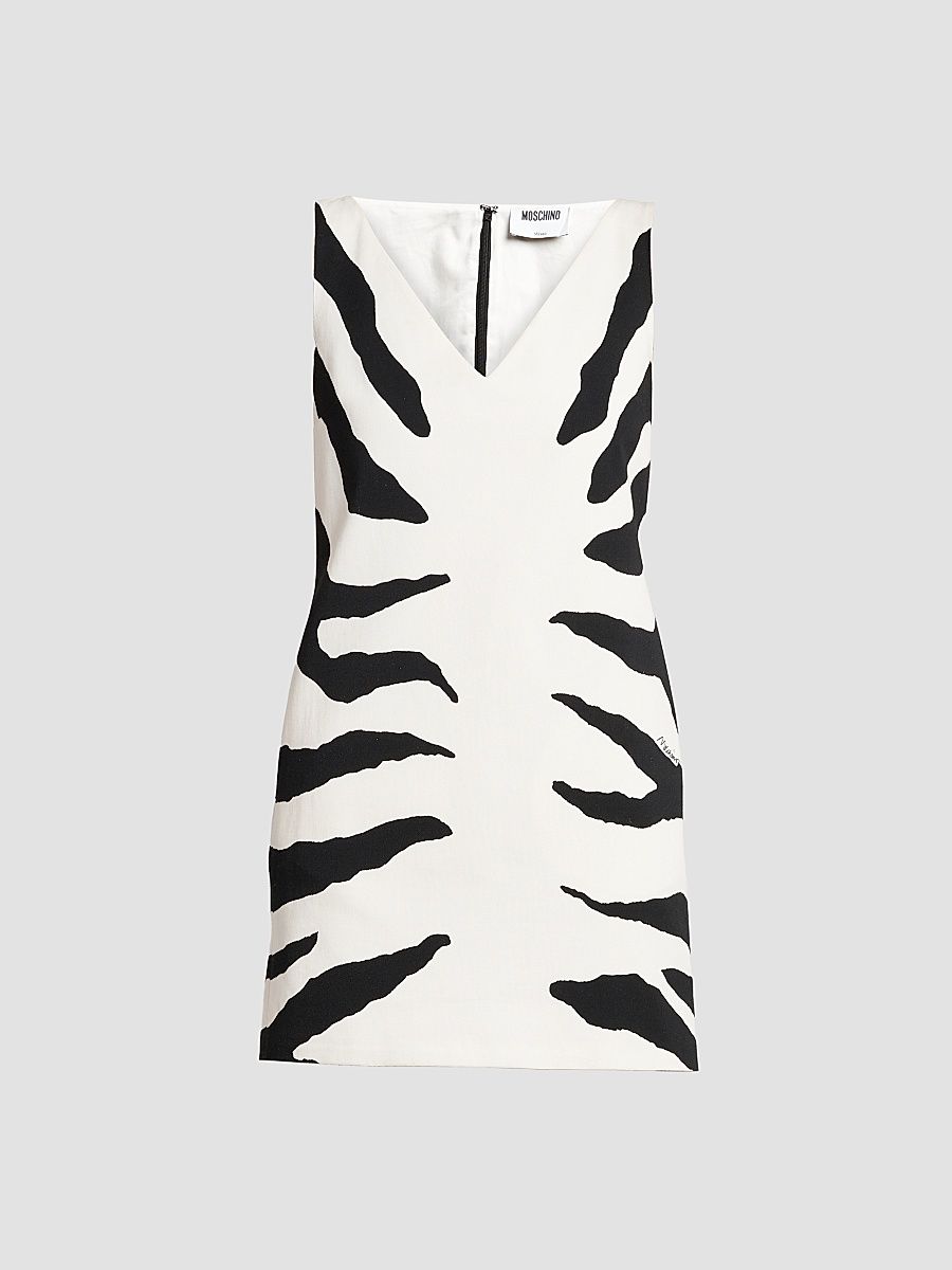 Women's Zebra-Print Cotton V-Neck Mini Dress - Multi White - Size 2