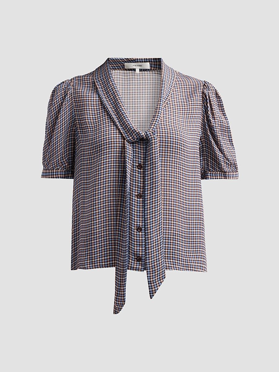 Women's The Sonnet Silk Blouse - Chestnut Multi Plaid - Size XL