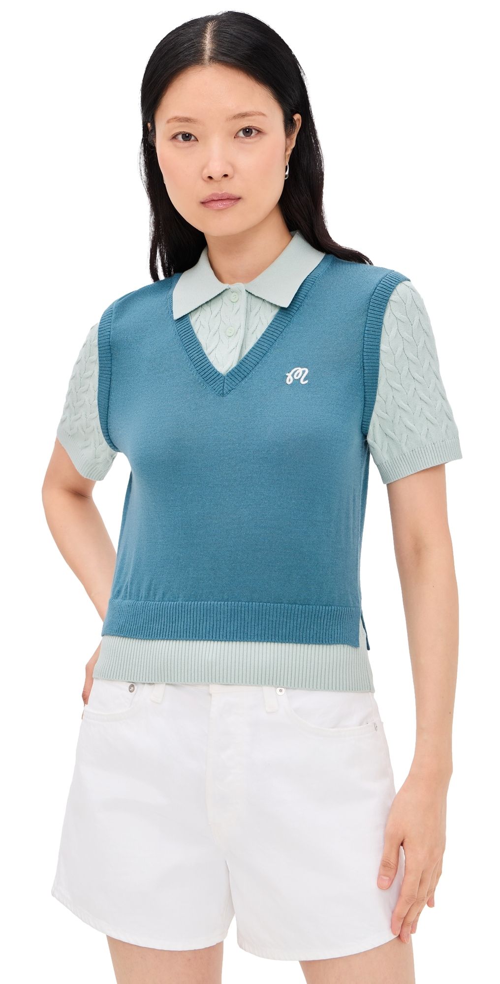 Malbon Veronica Polo Pullover Aegean Blue/Surf Spray S