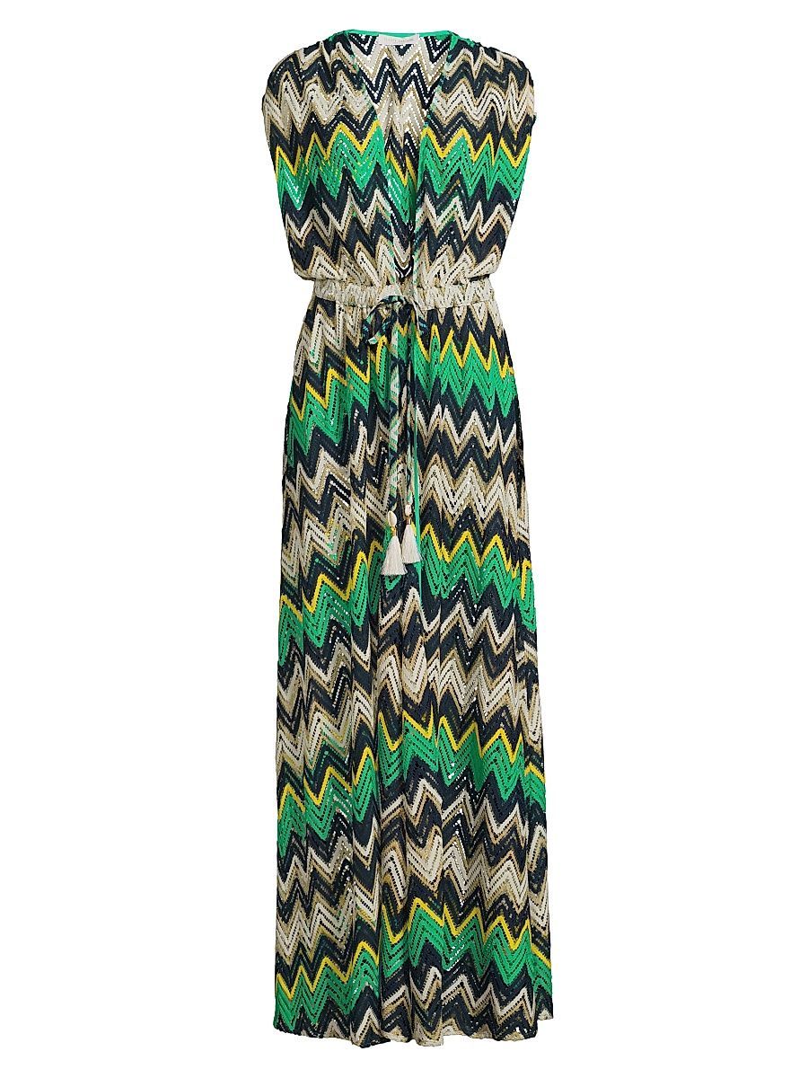 Women's Katherine Chevron Swim Cover-Up Dress - Palm Green Chevron - Size Large
