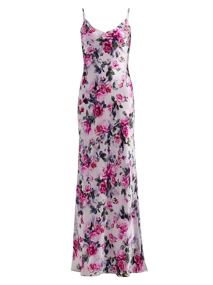 Women's Serita Floral Silk Maxi Dress - Pink Multi Water Rose - Size 16