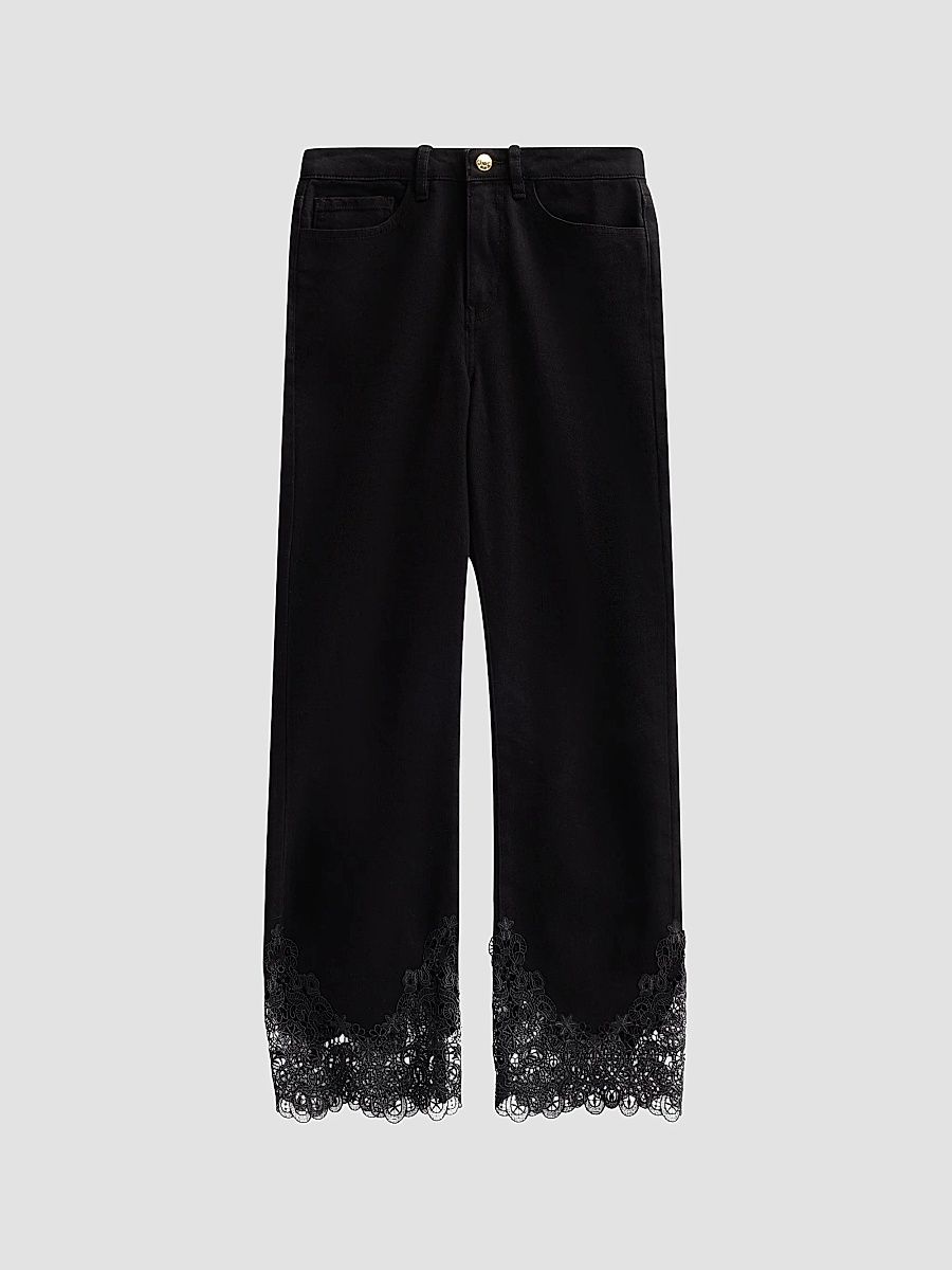 Women's Bellatrix High-Rise Lace-Cuff Crop Jeans - Jet Black - Size 32