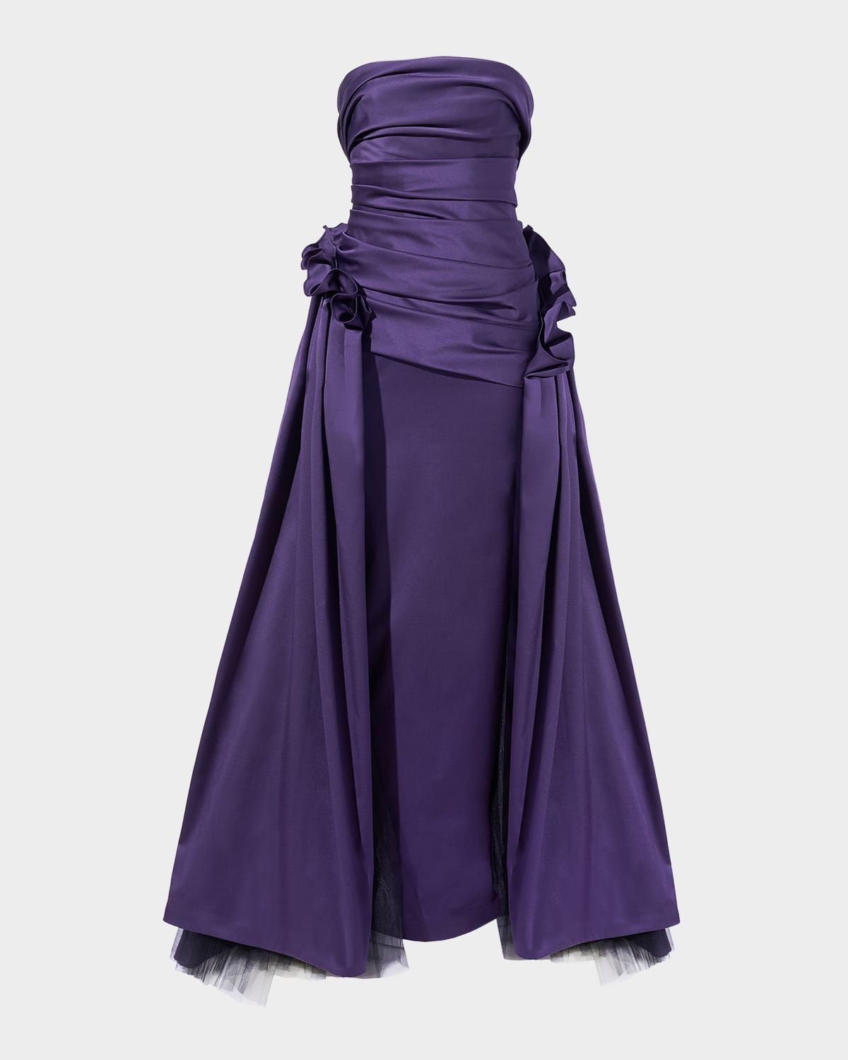 Draped Strapless Column Gown With Gathered Overskirt