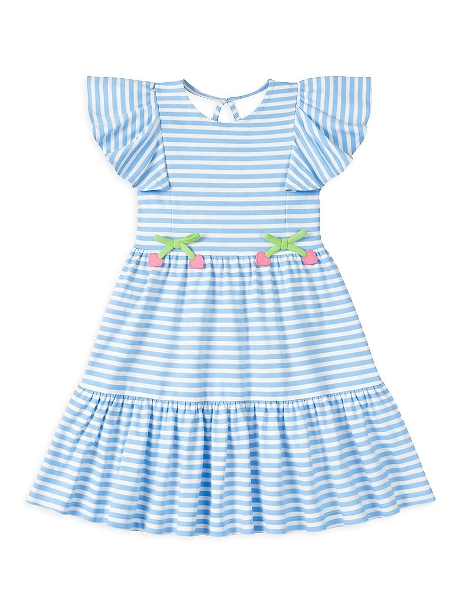 Little Girl's & Girl's Embroidered Striped Cotton-Blend Dress - Blue - Size 8
