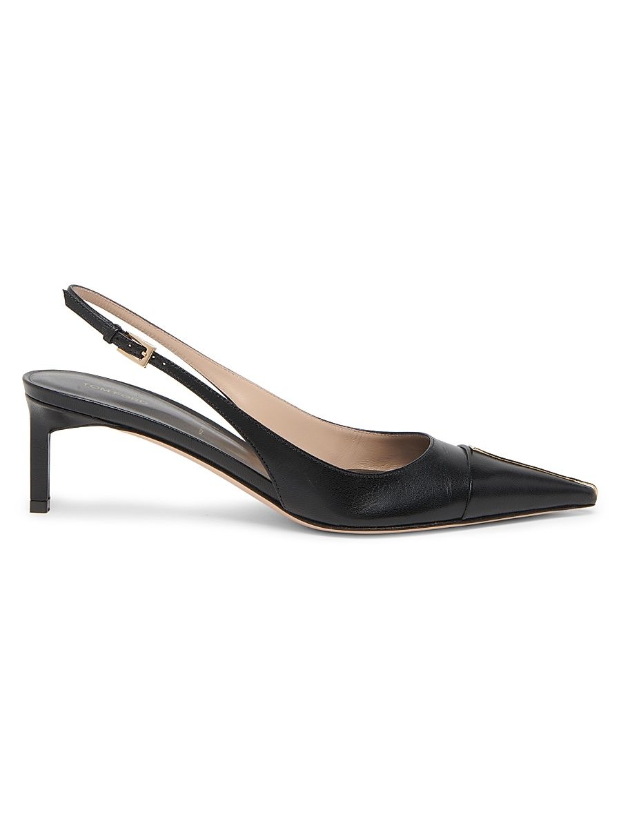 Women's 55MM Leather Slingback Pumps - Black - Size 6