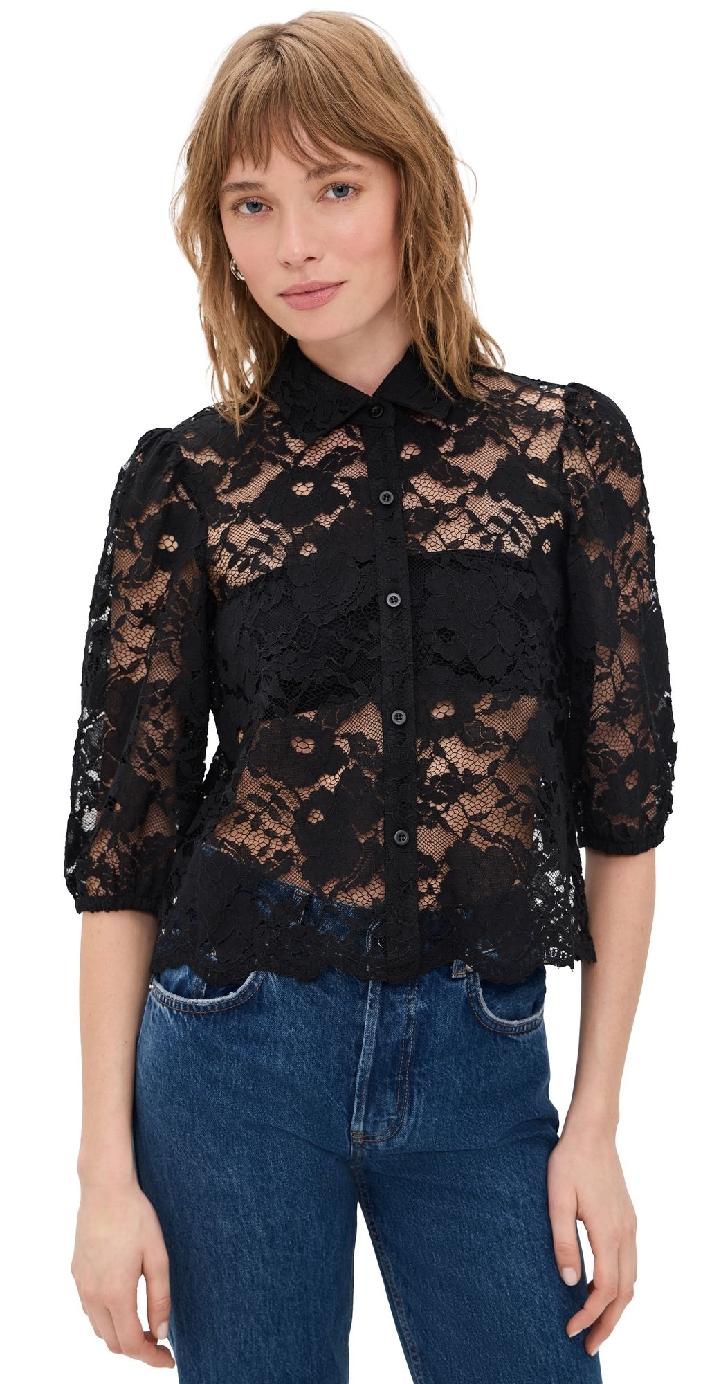 Generation Love Tammy Mesh Lace Shirt Black M